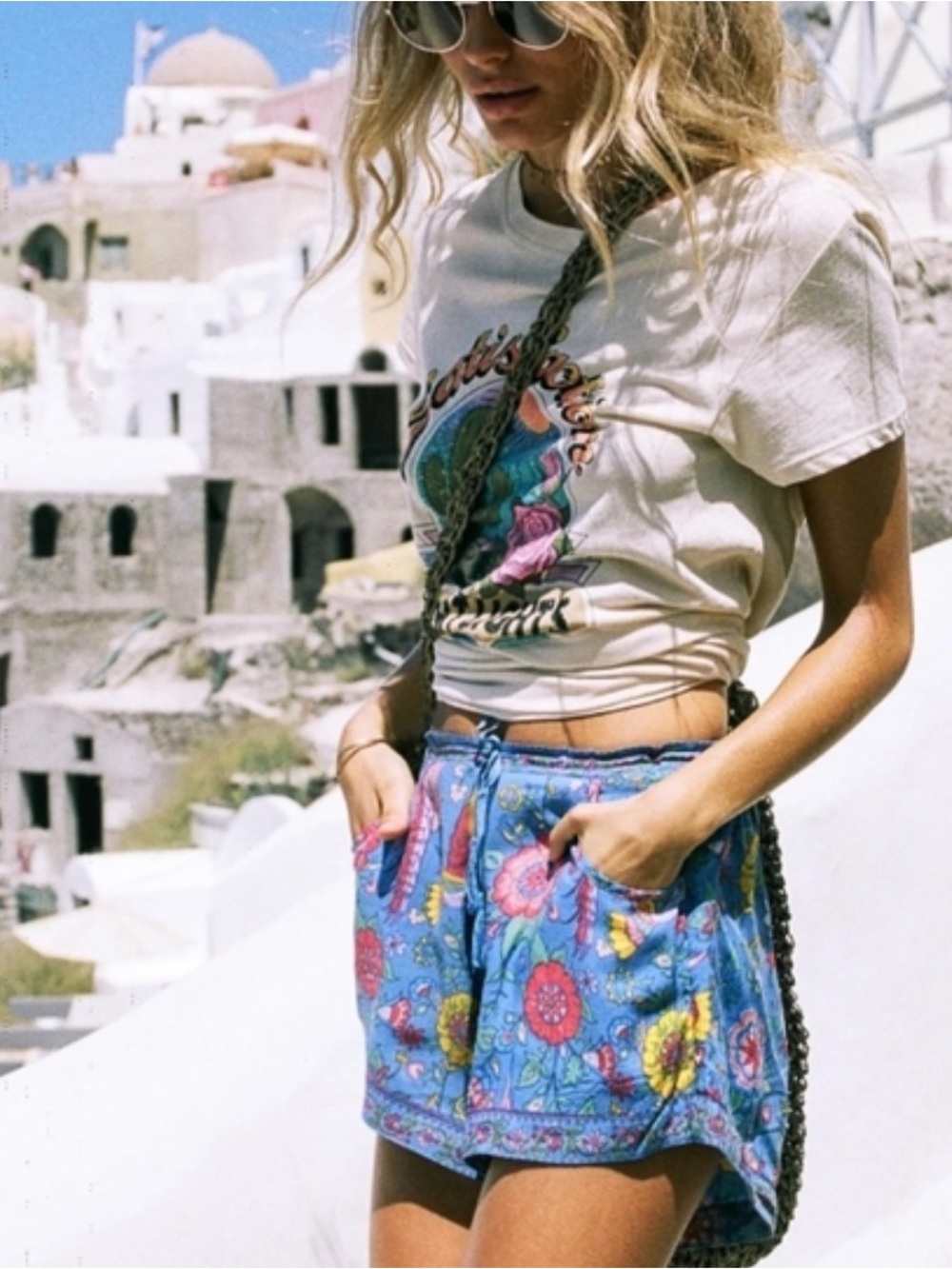 🌸Spell🌸 Lovebirds Blue Floral Drawstring Shorts